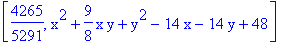 [4265/5291, x^2+9/8*x*y+y^2-14*x-14*y+48]